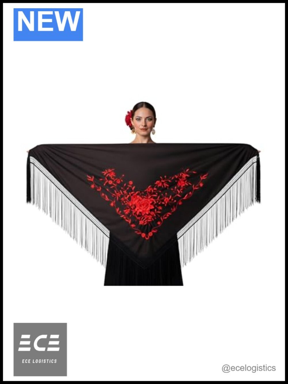 Silk Triangle Shawl with Fringes Floral Embroidery Lightweight Wrap